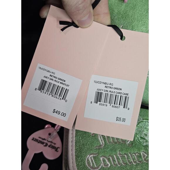 Juicy Couture Retro Green & Pink Wristlet Bag & Card Case Set Y2K Style Cute NWT - Picture 7 of 7